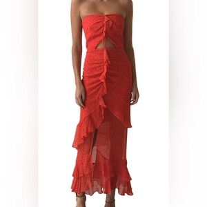 Bec + Bridge French Kiss Red Flowy 100% Silk Maxi Dress